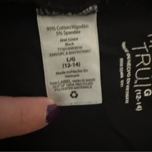 Time and Tru Black Kids Leggings - Slim Fit Everyday Bottoms - Picture 4 of 5